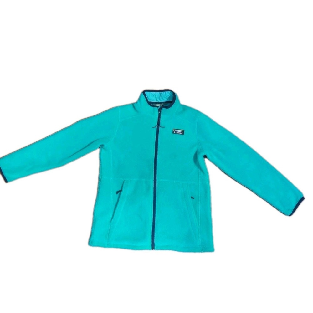 LL Bean Youth Sz L 14-16 Blue Fleece Jacket Full ZipUp Zip Pockets Women Small